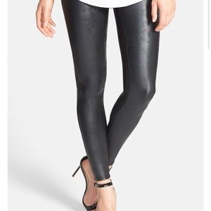 Black leather look Spanx Leggings L NWT